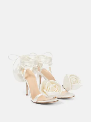 Floral-appliqué satin sandals