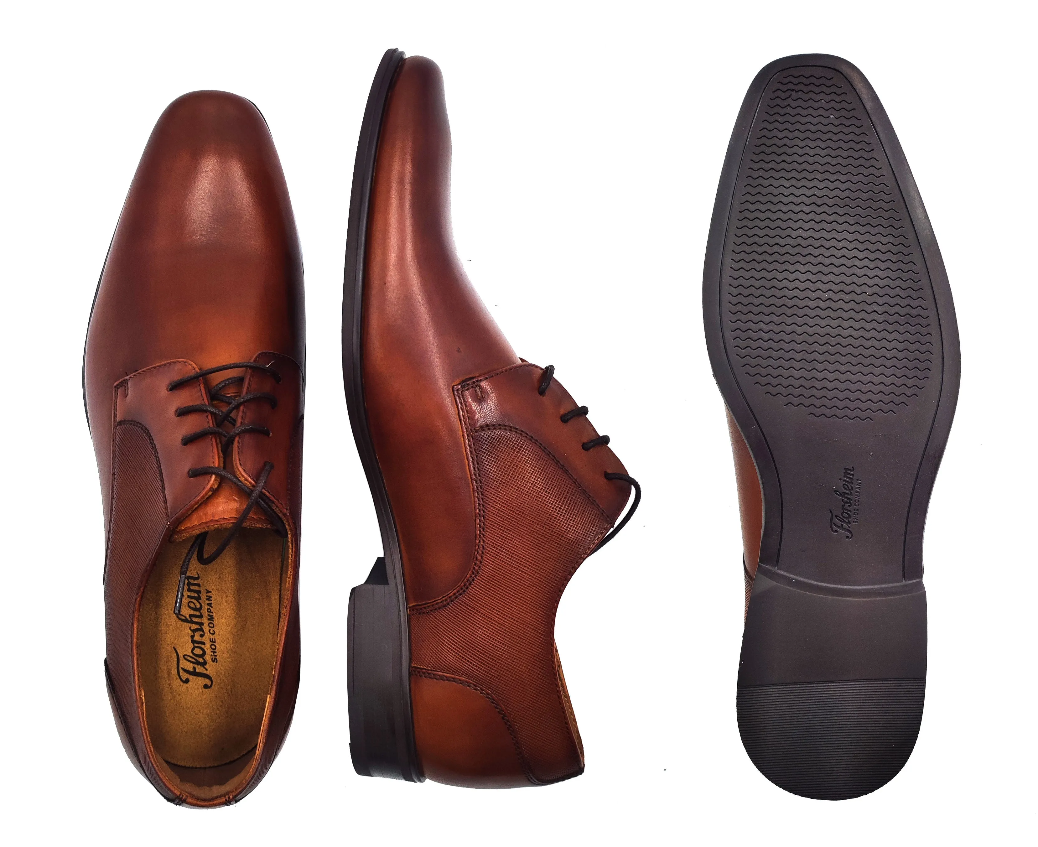 FLORSHEIM,PLAIN TOE-LACE UP-SHOES-JACKSONPL11925-COGNAC