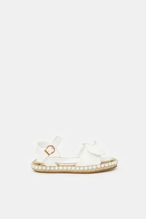 Girls White Bow Embellished Sandal