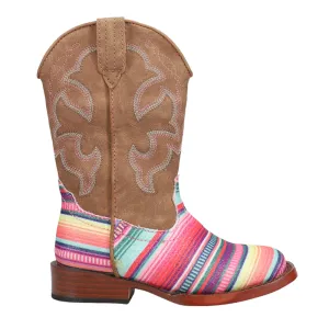 Glitter Serape Striped Embroidered Square Toe Cowboy Boots (Youth)