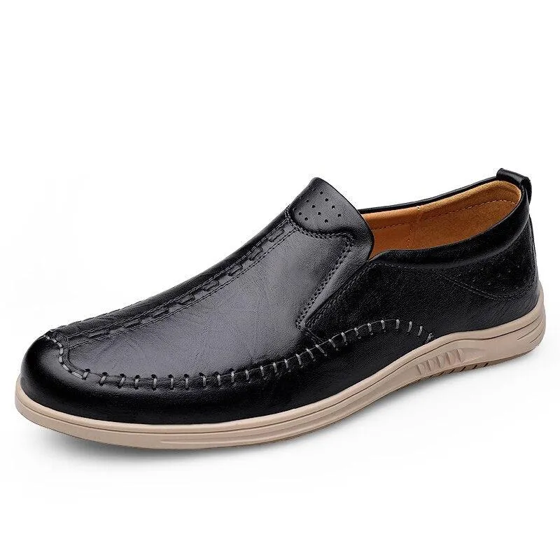 GO159 Men's Casual Leather Loafers: Fashionable Outdoor Flats Shoes