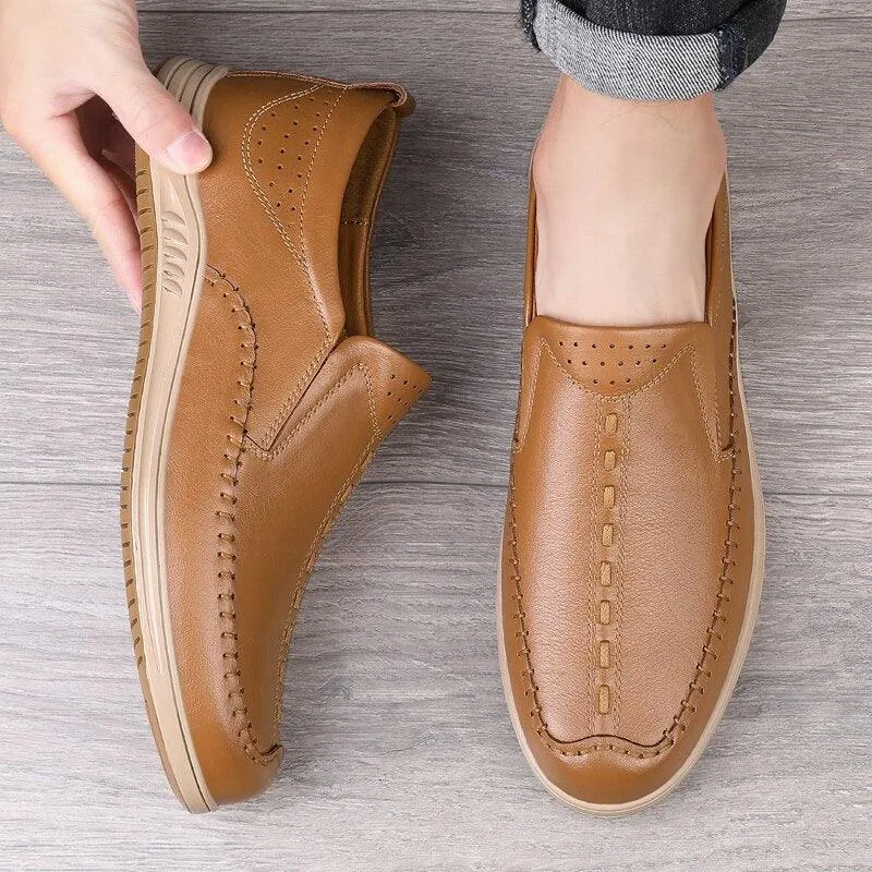 GO159 Men's Casual Leather Loafers: Fashionable Outdoor Flats Shoes