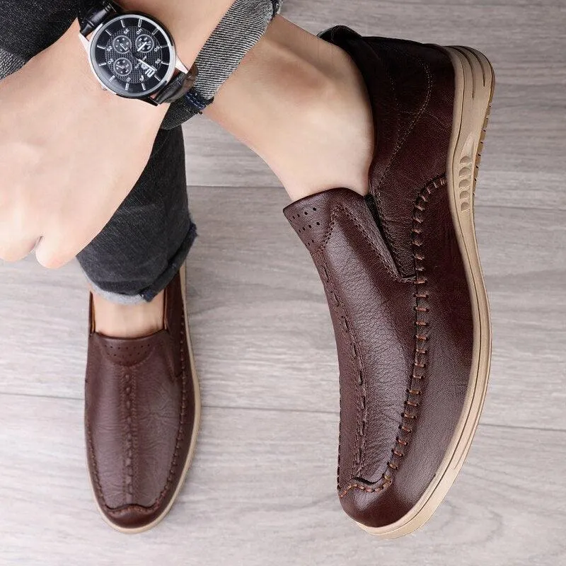 GO159 Men's Casual Leather Loafers: Fashionable Outdoor Flats Shoes