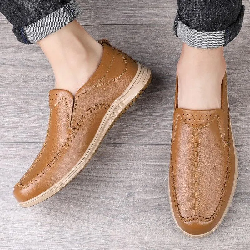 GO159 Men's Casual Leather Loafers: Fashionable Outdoor Flats Shoes