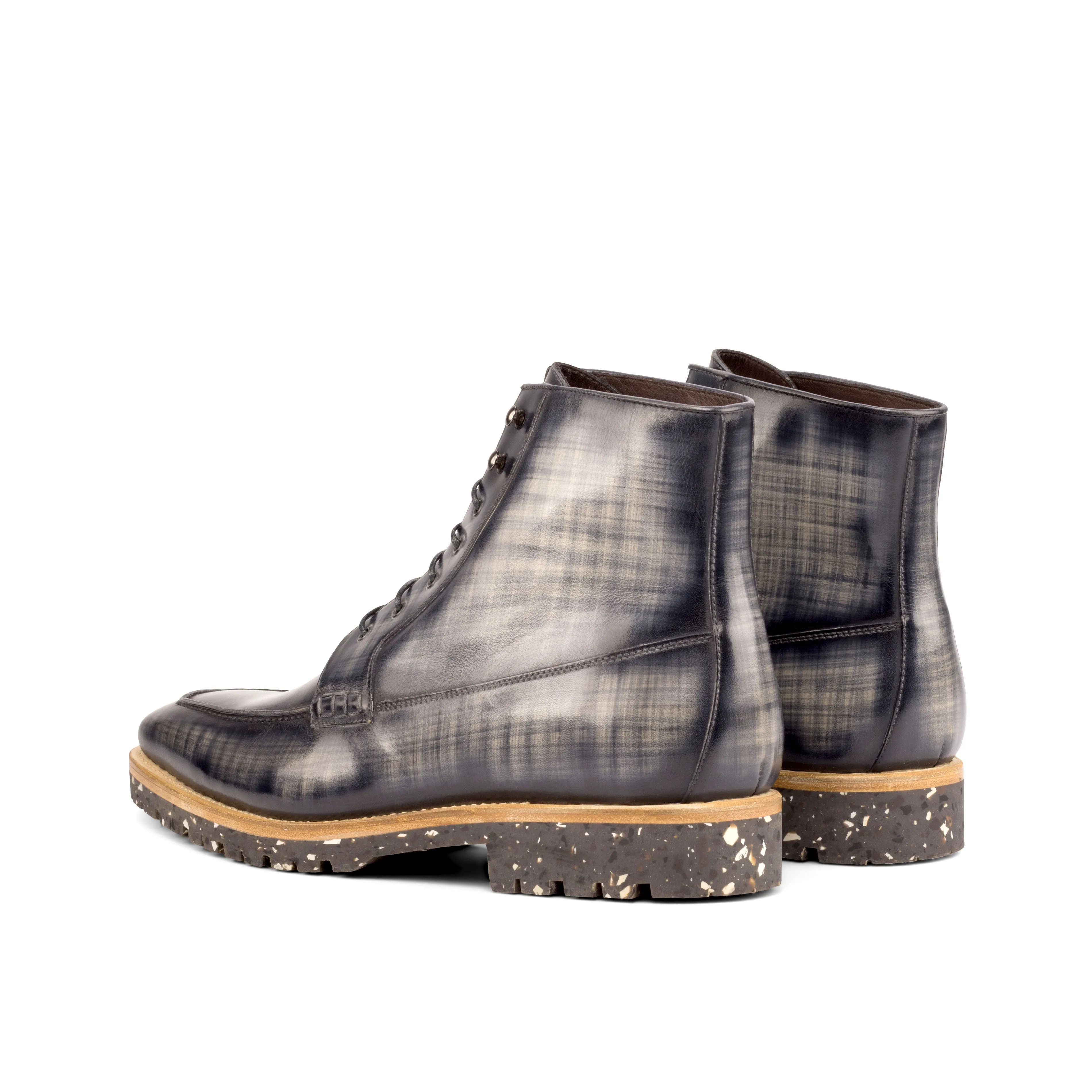 Grey Papiro Patina Leather Moc-Toe Boot