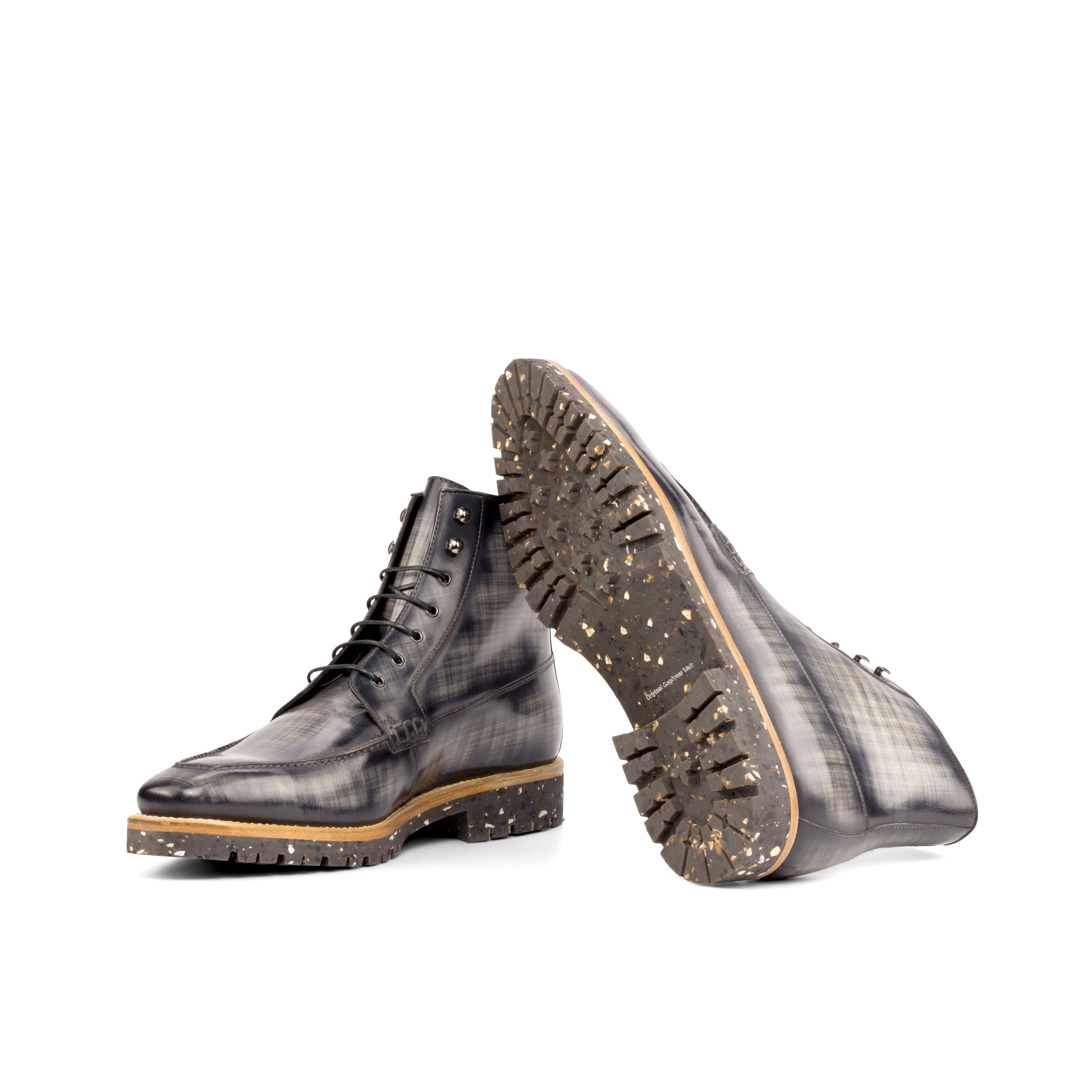 Grey Papiro Patina Leather Moc-Toe Boot