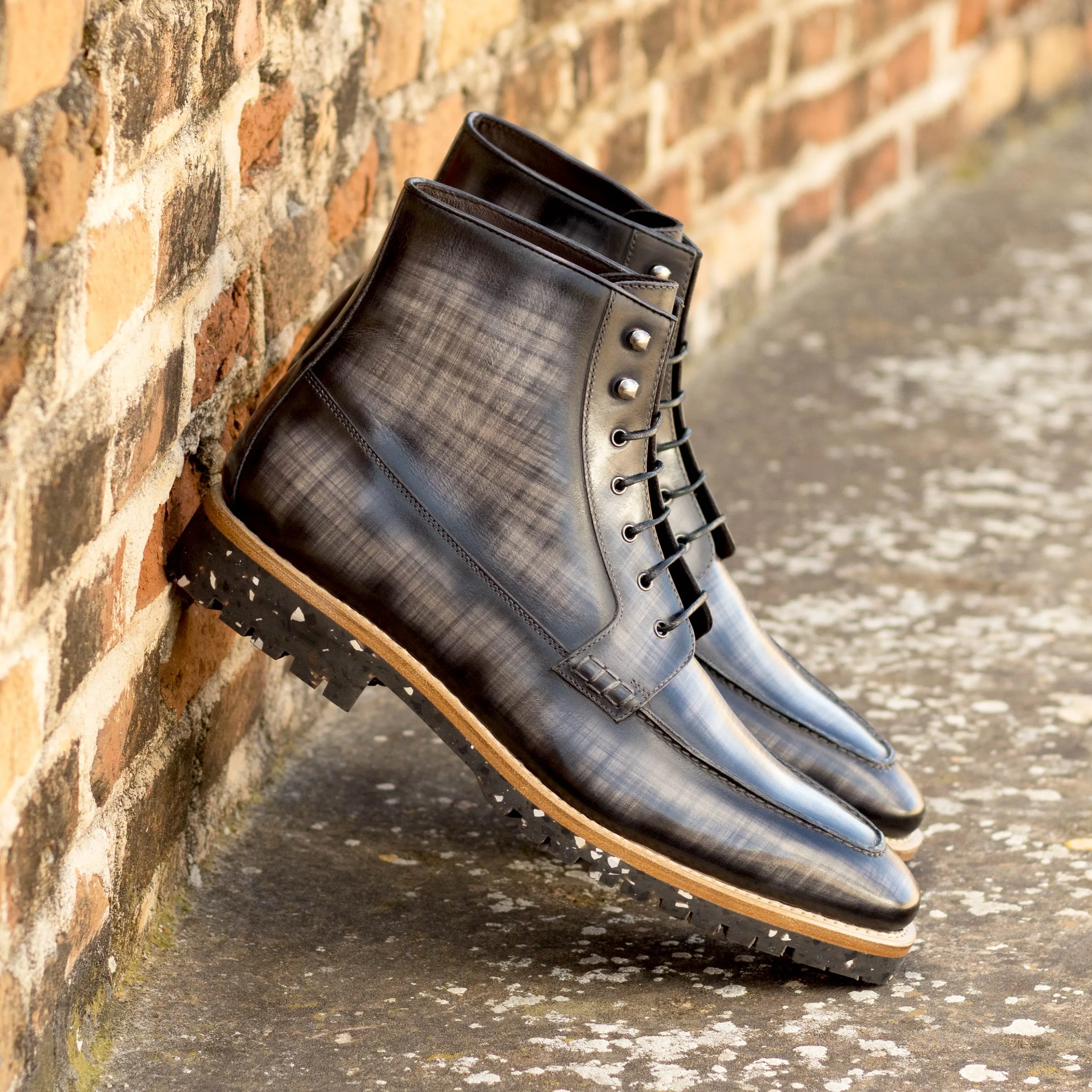 Grey Papiro Patina Leather Moc-Toe Boot