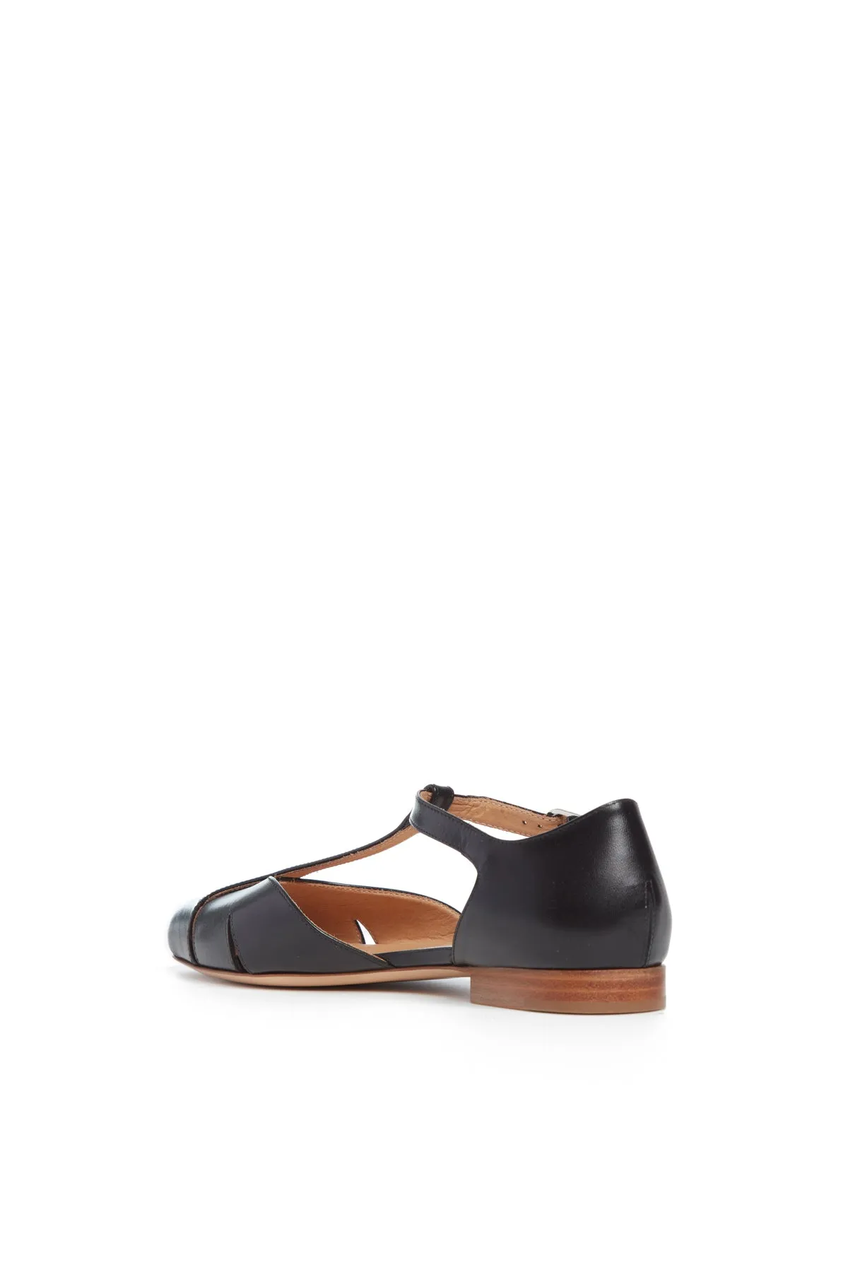 Harlow Ballerina Flat Shoe in Black Leather