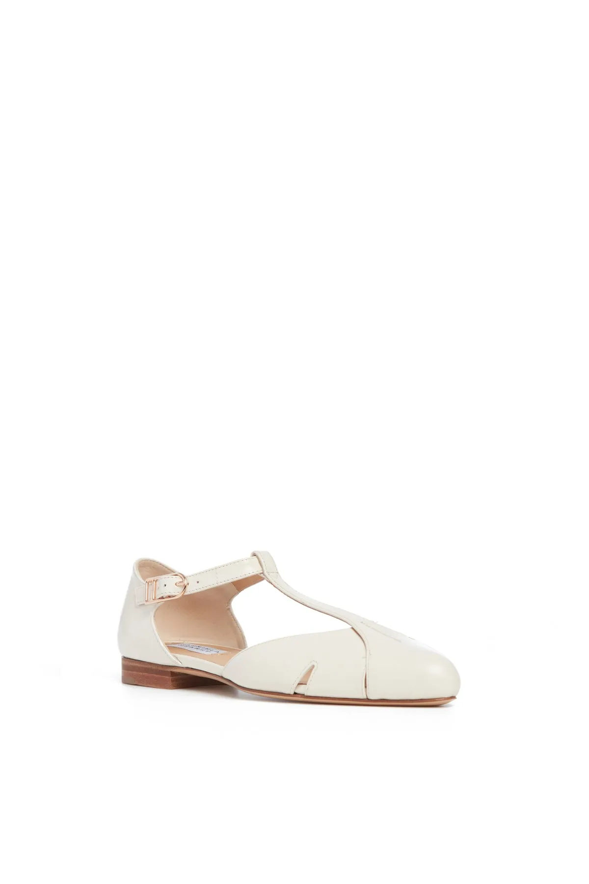 Harlow Ballerina Flat Shoe in Cream Leather