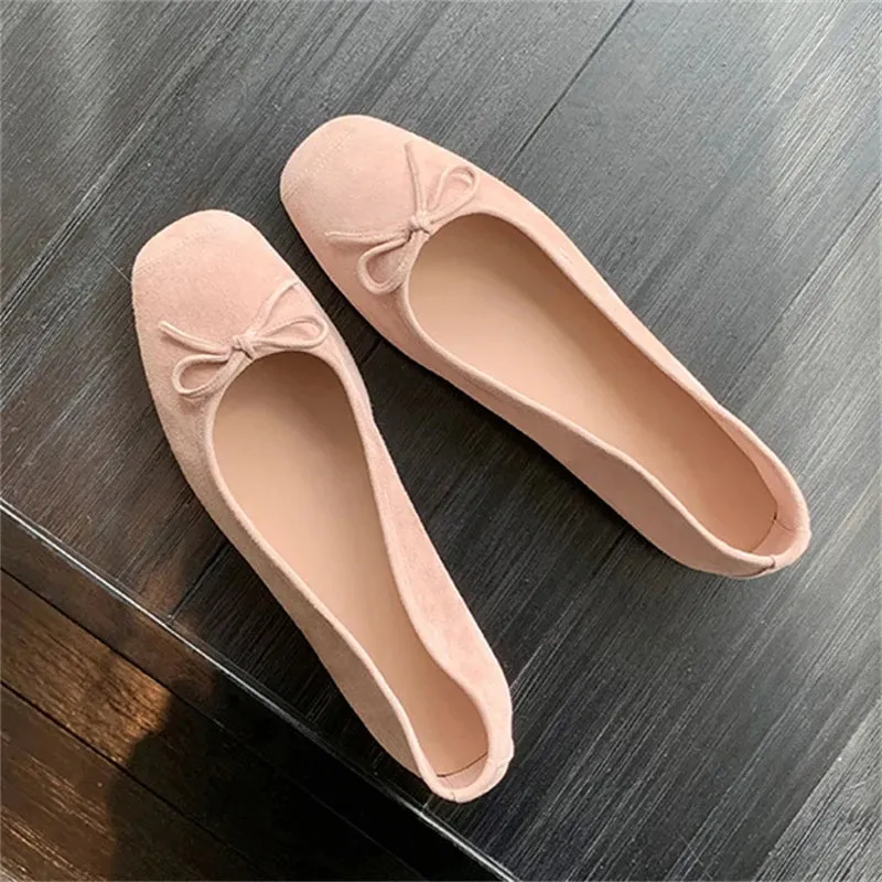 Hnzxzm Fashion Elegant Silk Ballerinas Women Pumps Slip On Loafers Round Toe Square Heels Bowknot Casual Spring Autumn Shoes