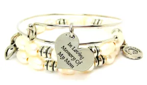 In Loving Memory Of My Mom Fresh Water Pearls Expandable Bangle Bracelet Set