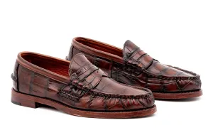 Jacob American Alligator Penny Loafers - Antique Chestnut