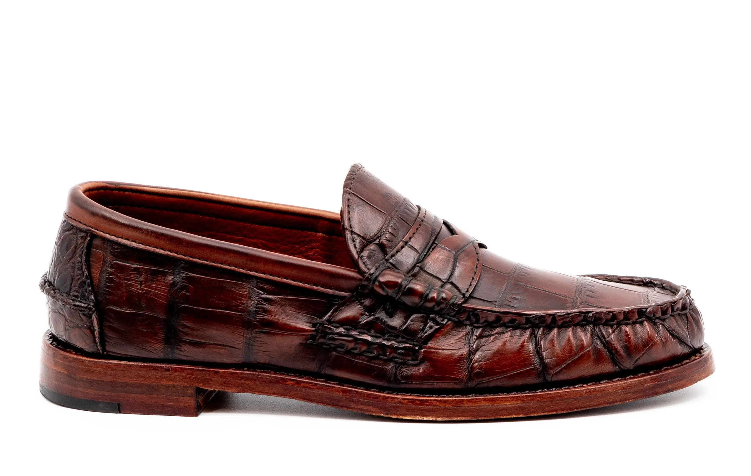 Jacob American Alligator Penny Loafers - Antique Chestnut