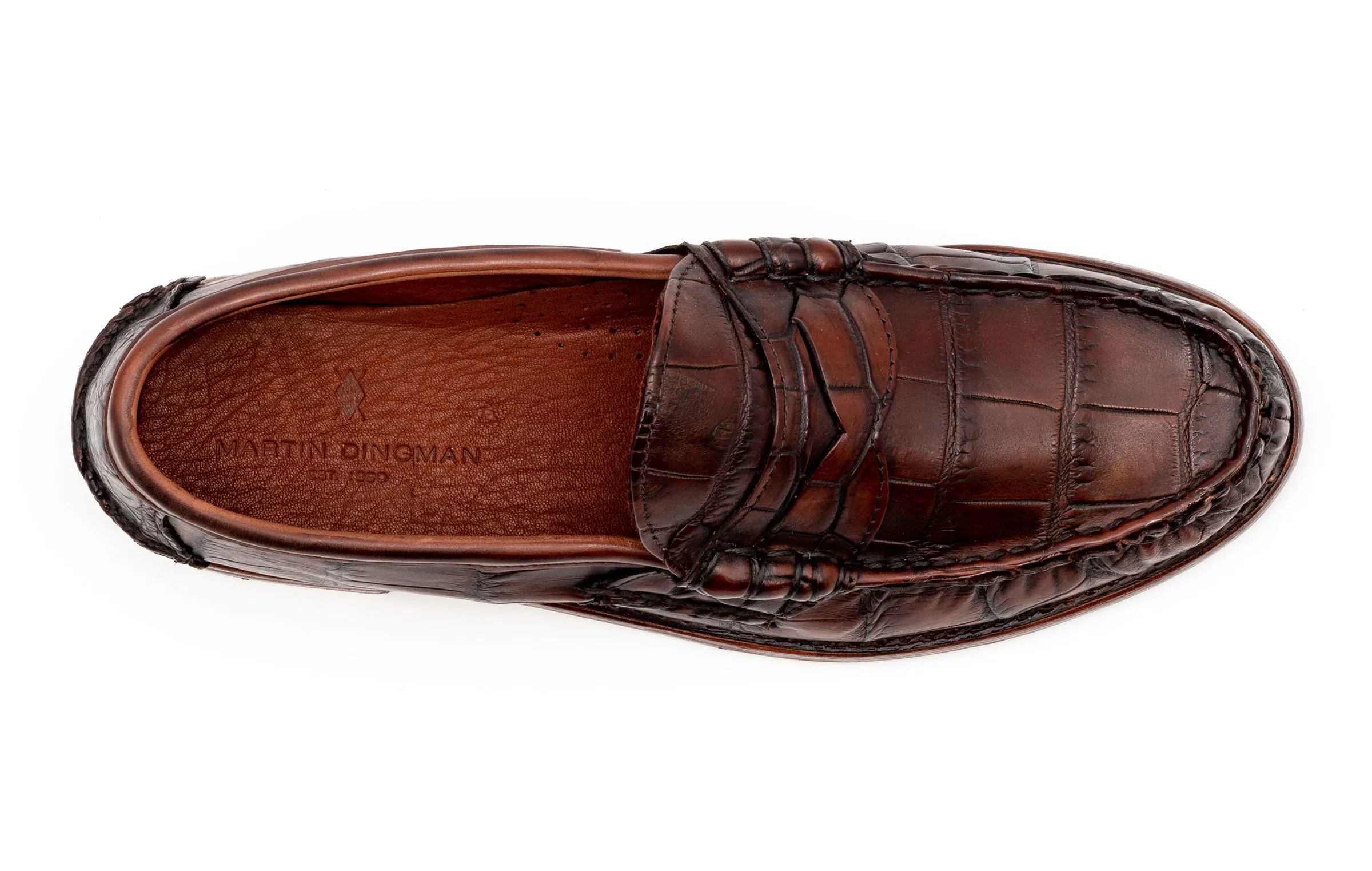 Jacob American Alligator Penny Loafers - Antique Chestnut