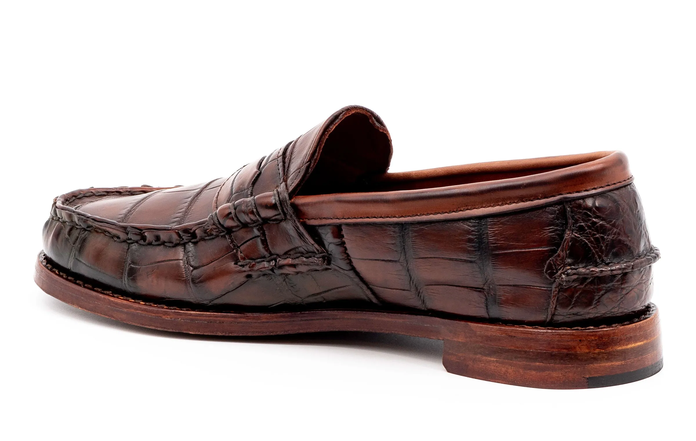 Jacob American Alligator Penny Loafers - Antique Chestnut