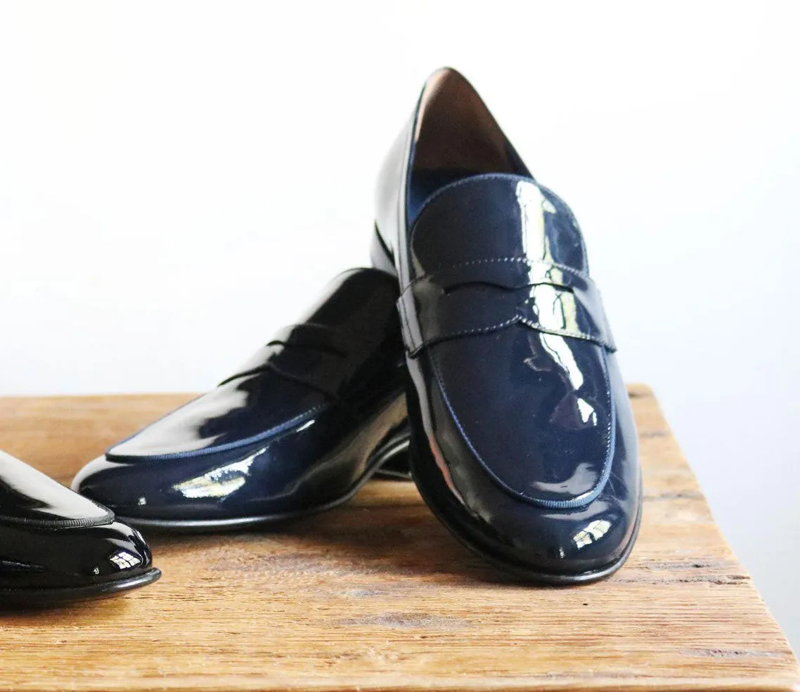 Jean Pierre Shiny Calfskin Penny Loafer Navy