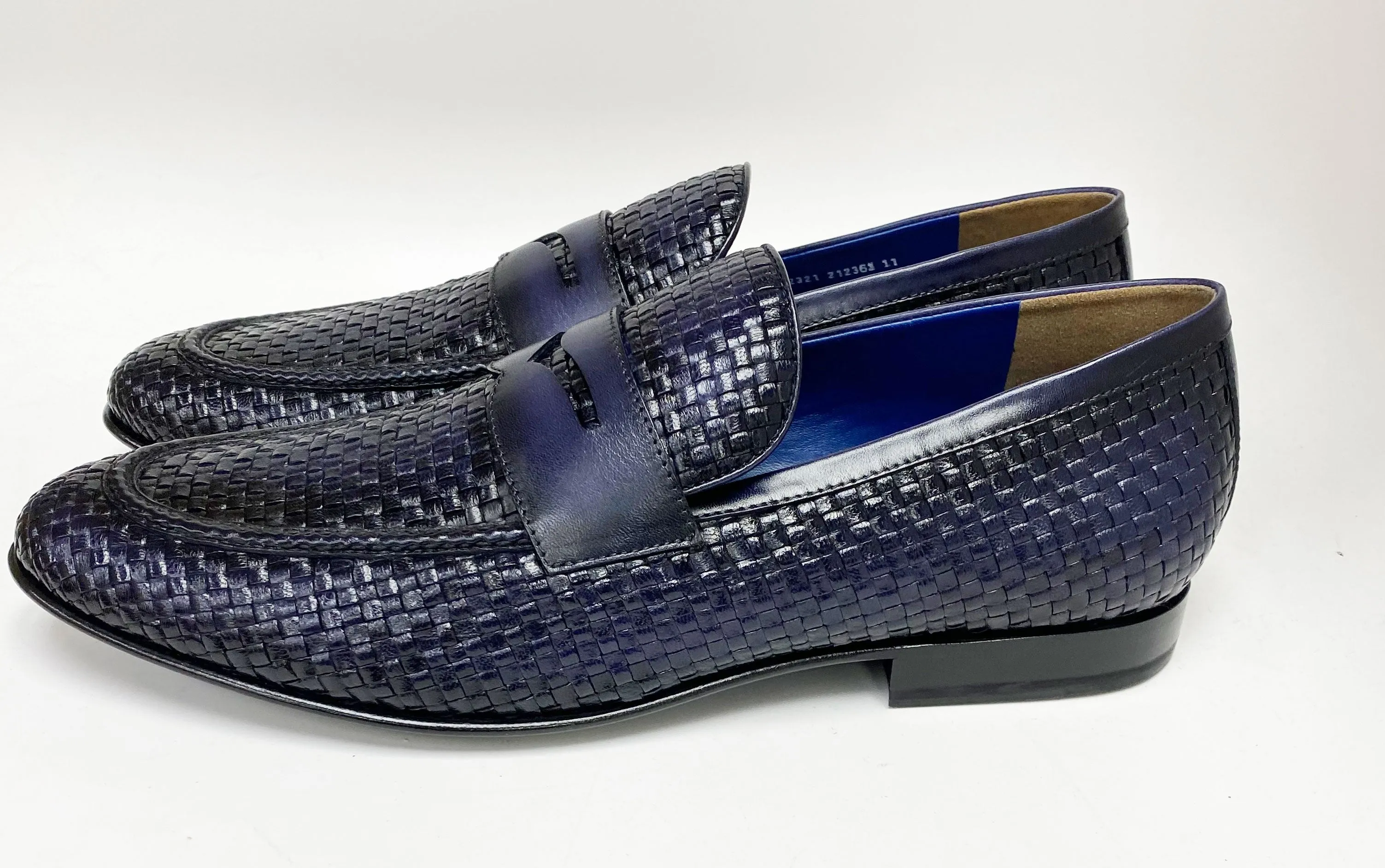 Jean Pierre Woven Calfskin Penny Loafer Navy