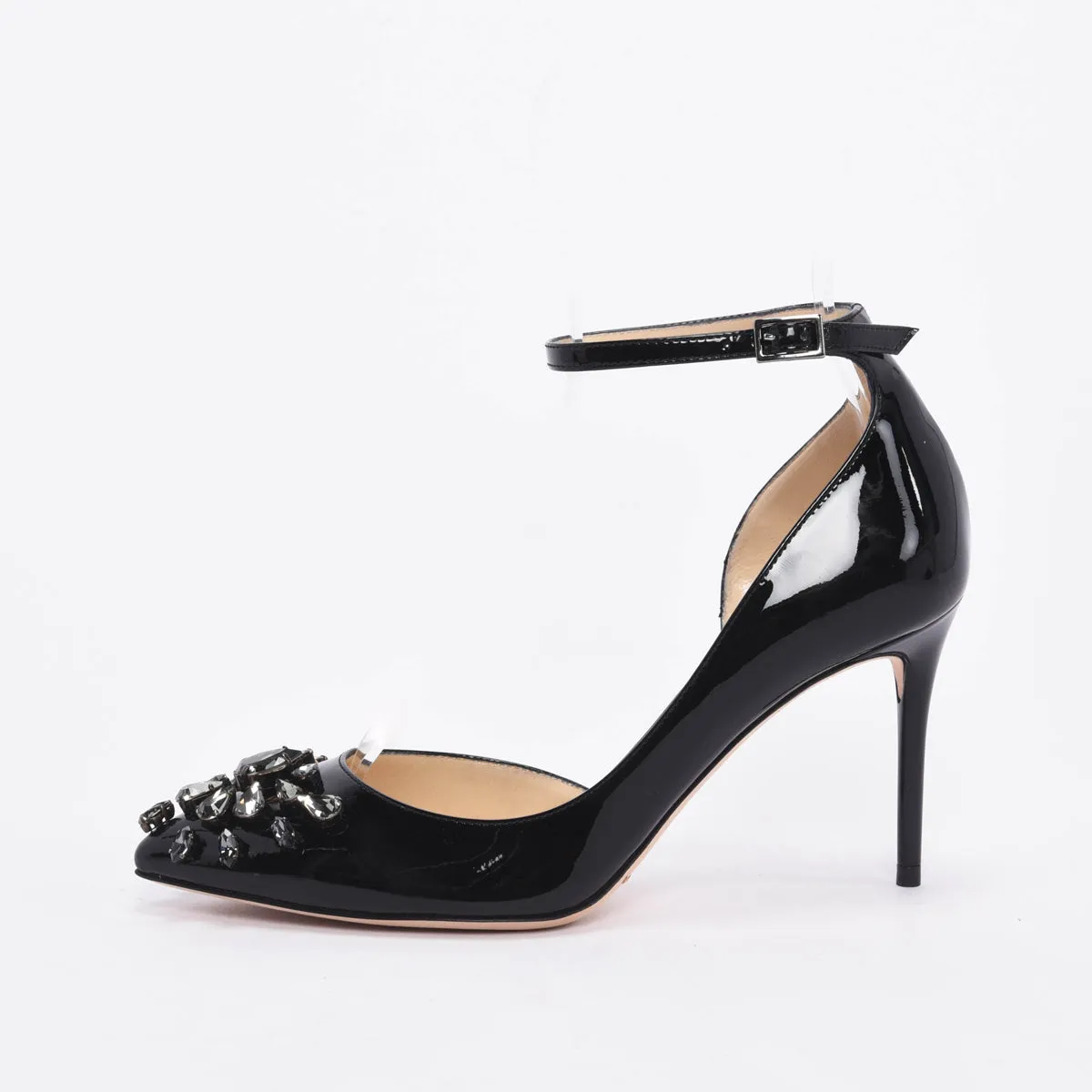 Jimmy Choo Black Patent Crystal Embellished Lucy Pumps 34