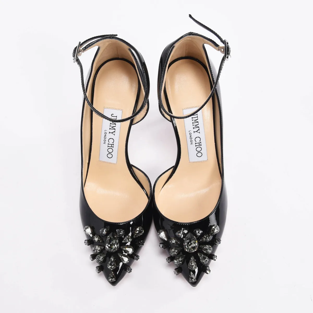 Jimmy Choo Black Patent Crystal Embellished Lucy Pumps 34