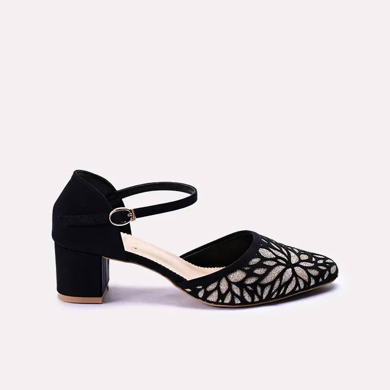 Juliette Black Fancy Block Heel Pumps 0431127