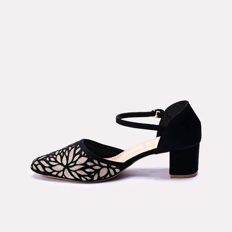 Juliette Black Fancy Block Heel Pumps 0431127