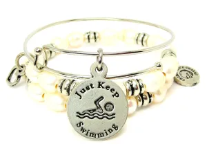 Just Keep Swimming Fresh Water Pearls Expandable Bangle Bracelet Set