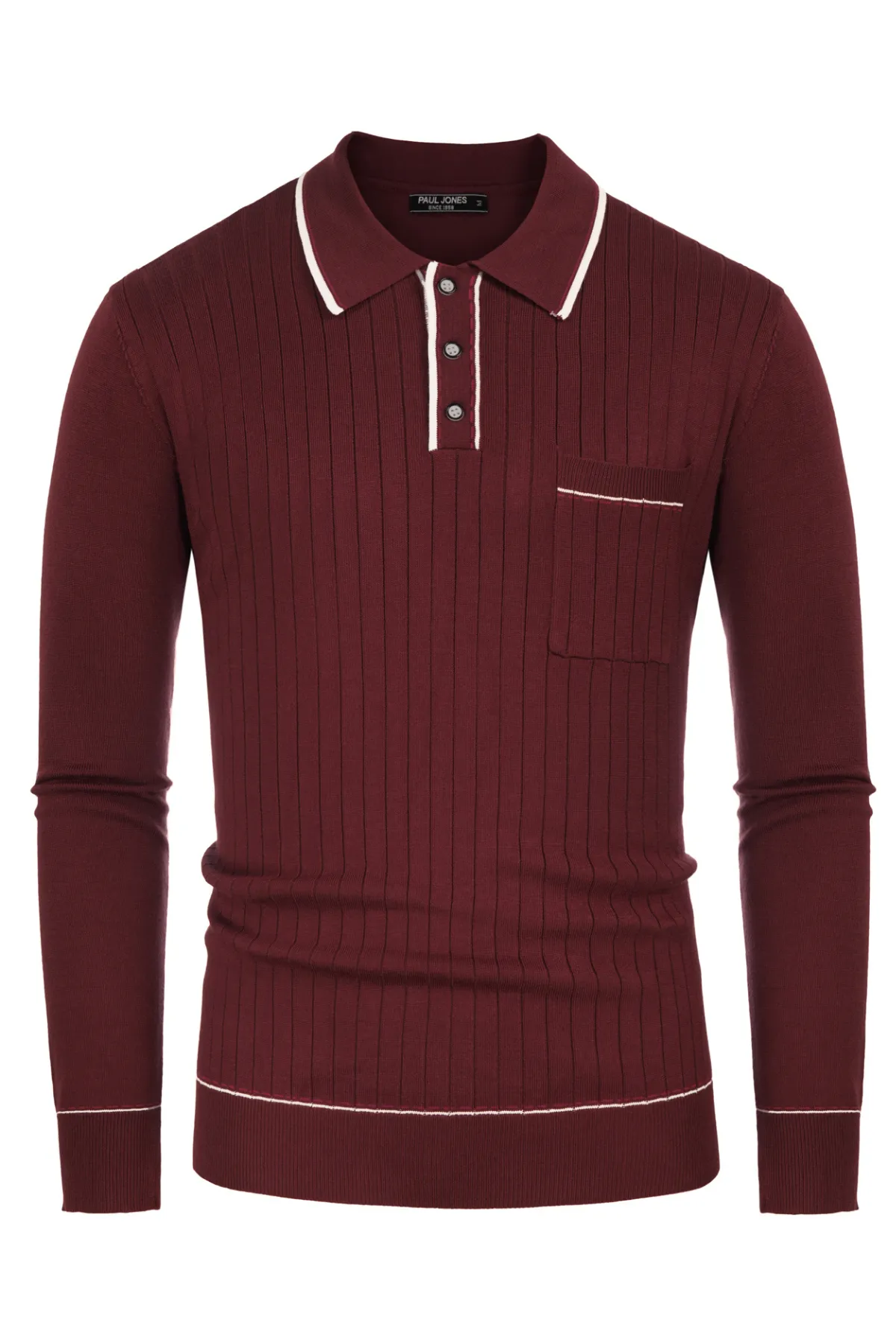 Men Ribbed Sweater Long Sleeve Lapel Collar Button-up Neck Pullover Knitwear Shirts