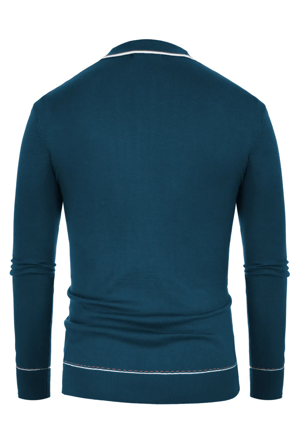 Men Ribbed Sweater Long Sleeve Lapel Collar Button-up Neck Pullover Knitwear Shirts