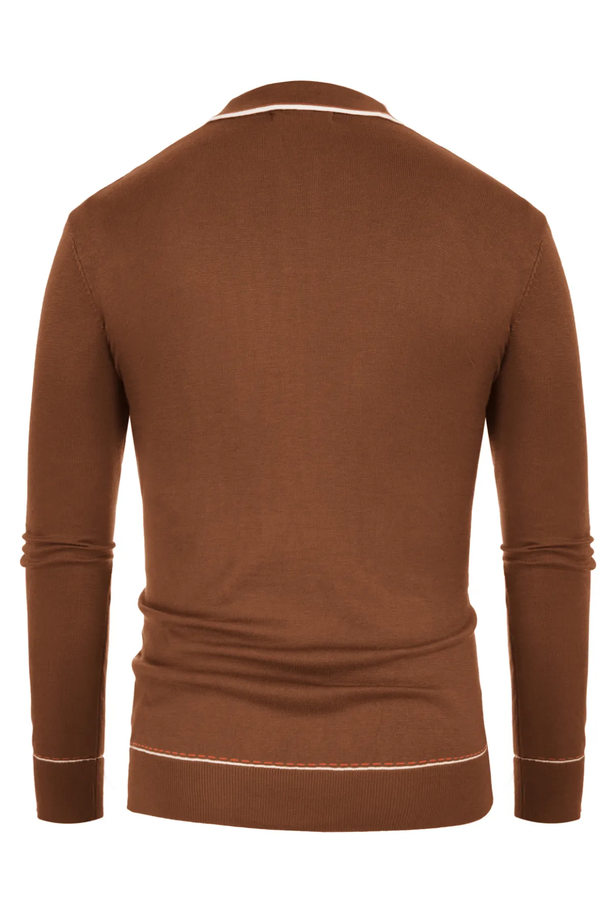 Men Ribbed Sweater Long Sleeve Lapel Collar Button-up Neck Pullover Knitwear Shirts