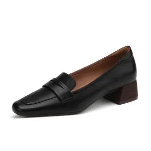 Mia Leather Low Heeled Penny Loafers Black