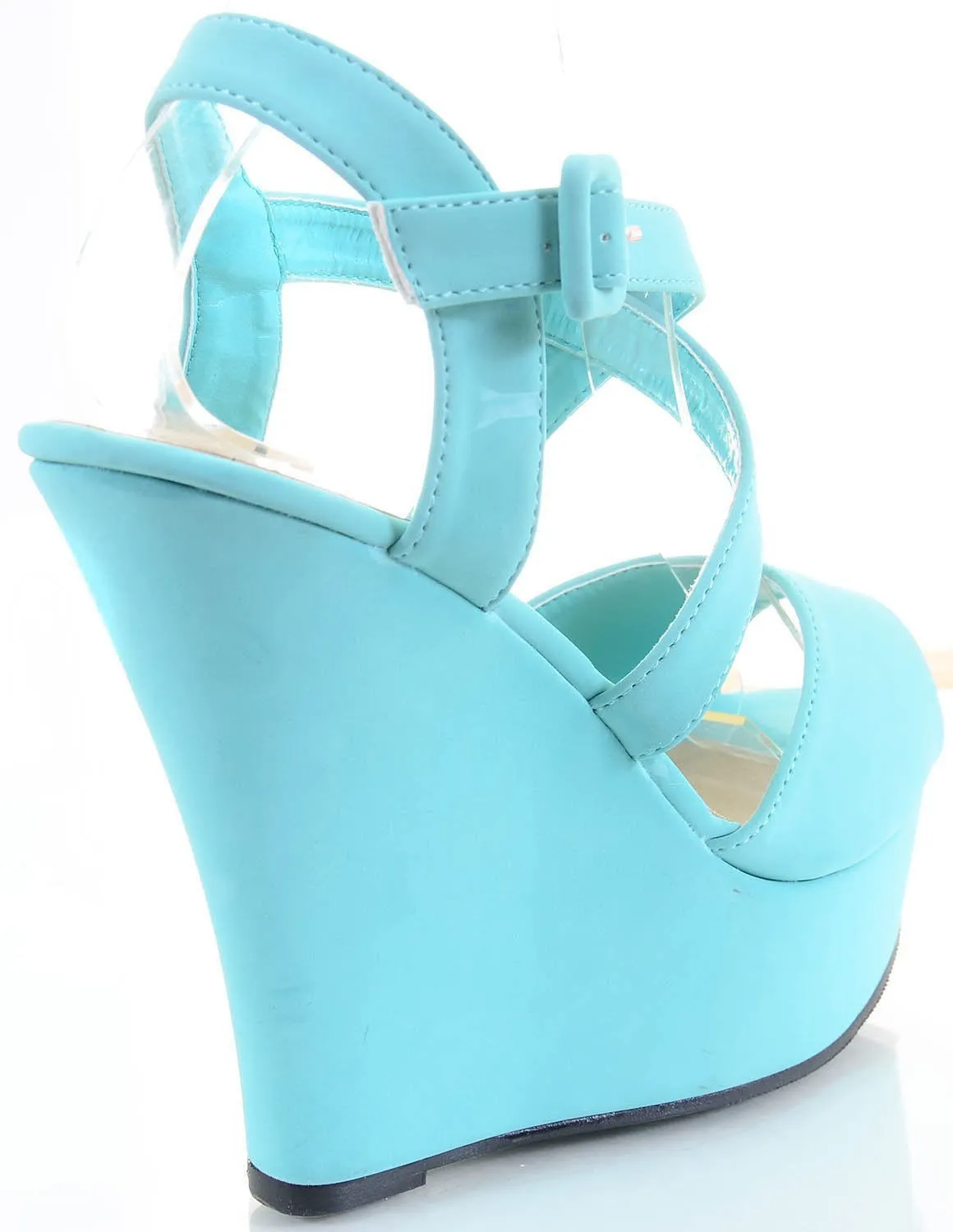 Mint Green Strappy Criss Cross Wedge Platform Sandal