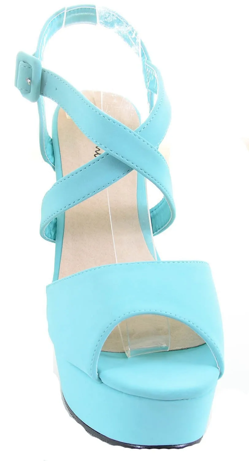 Mint Green Strappy Criss Cross Wedge Platform Sandal