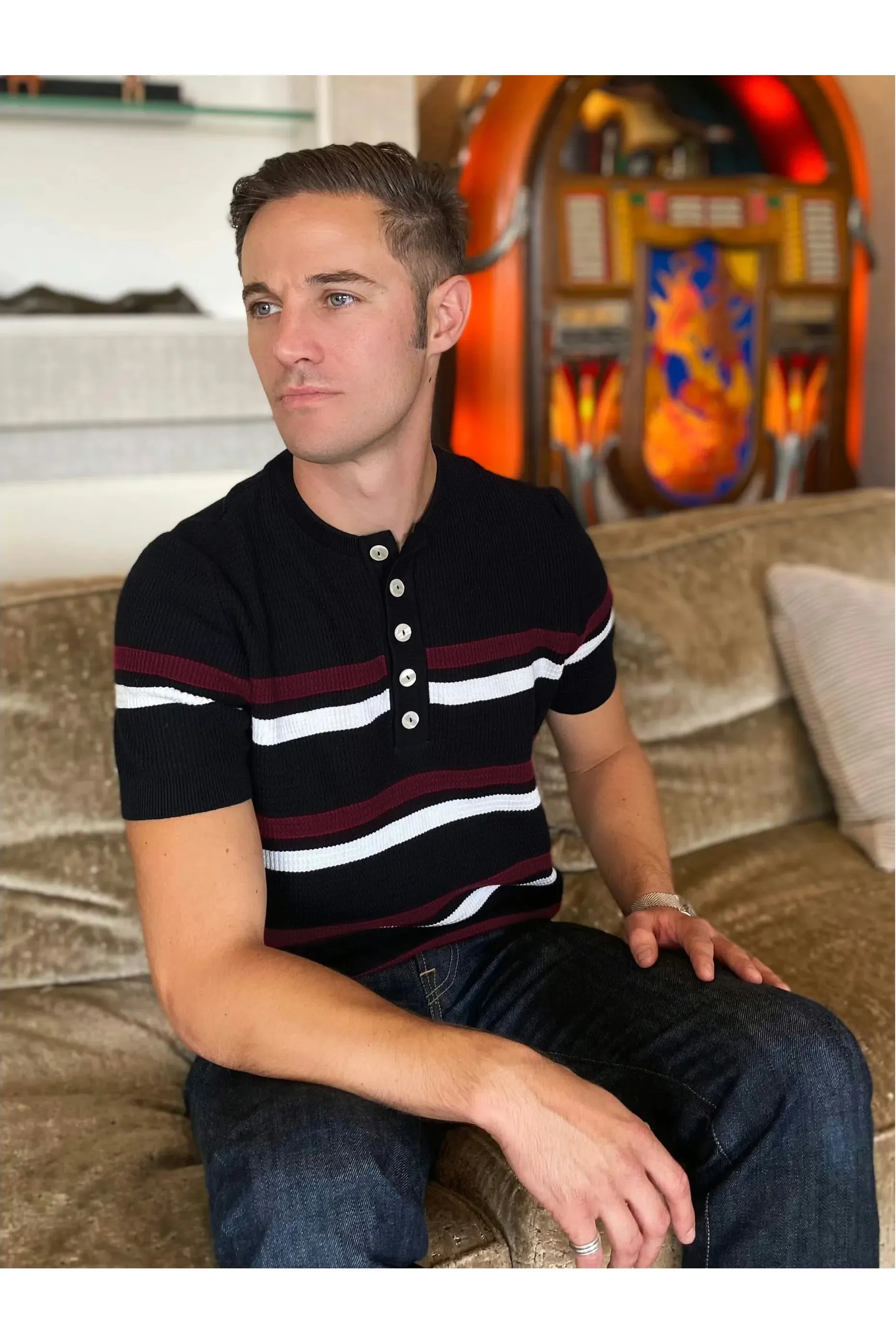 Mr Bridger - Thames Archive Black / Merlot / White Stripe  - Henley