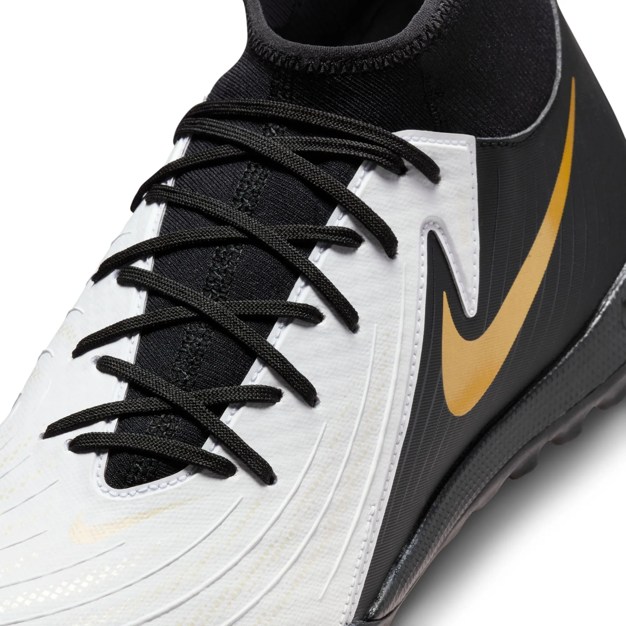 Nike Phantom Luna II Academy TF Turf Soccer Cleat - White/Black/Metallic Gold Coin