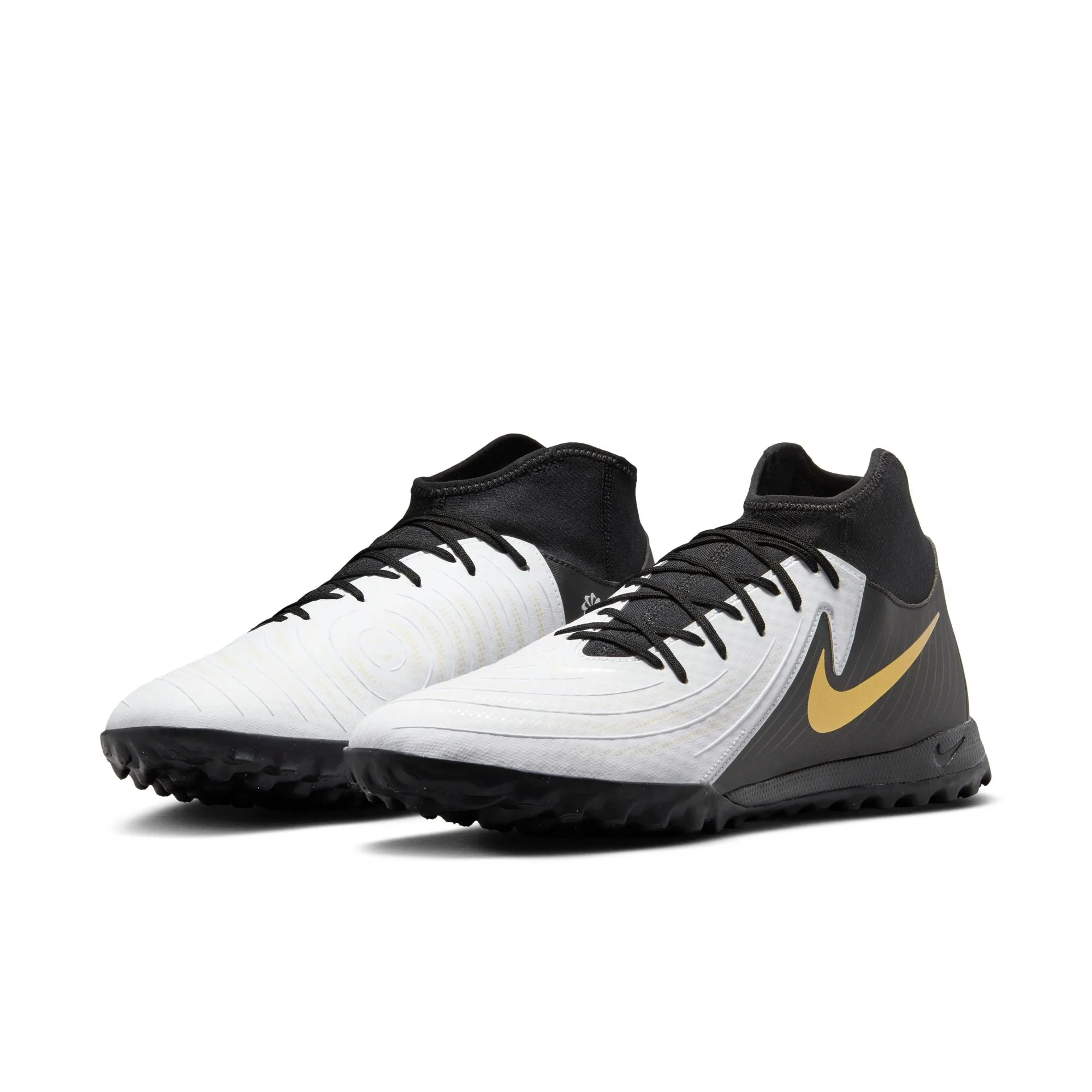 Nike Phantom Luna II Academy TF Turf Soccer Cleat - White/Black/Metallic Gold Coin