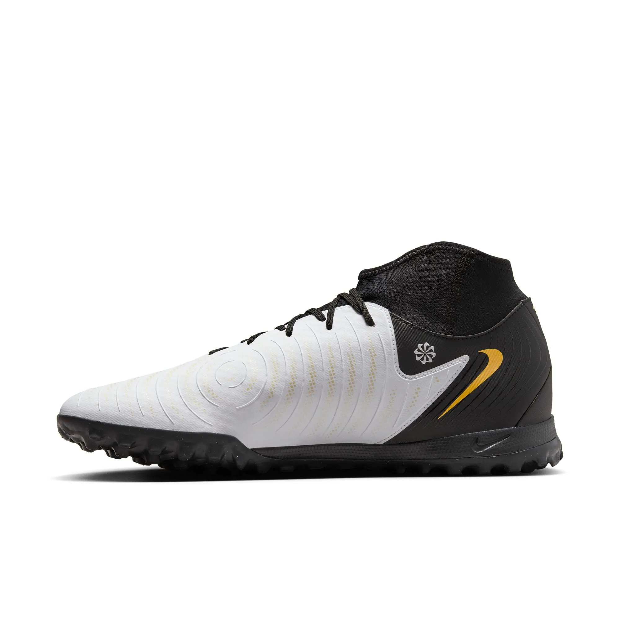 Nike Phantom Luna II Academy TF Turf Soccer Cleat - White/Black/Metallic Gold Coin