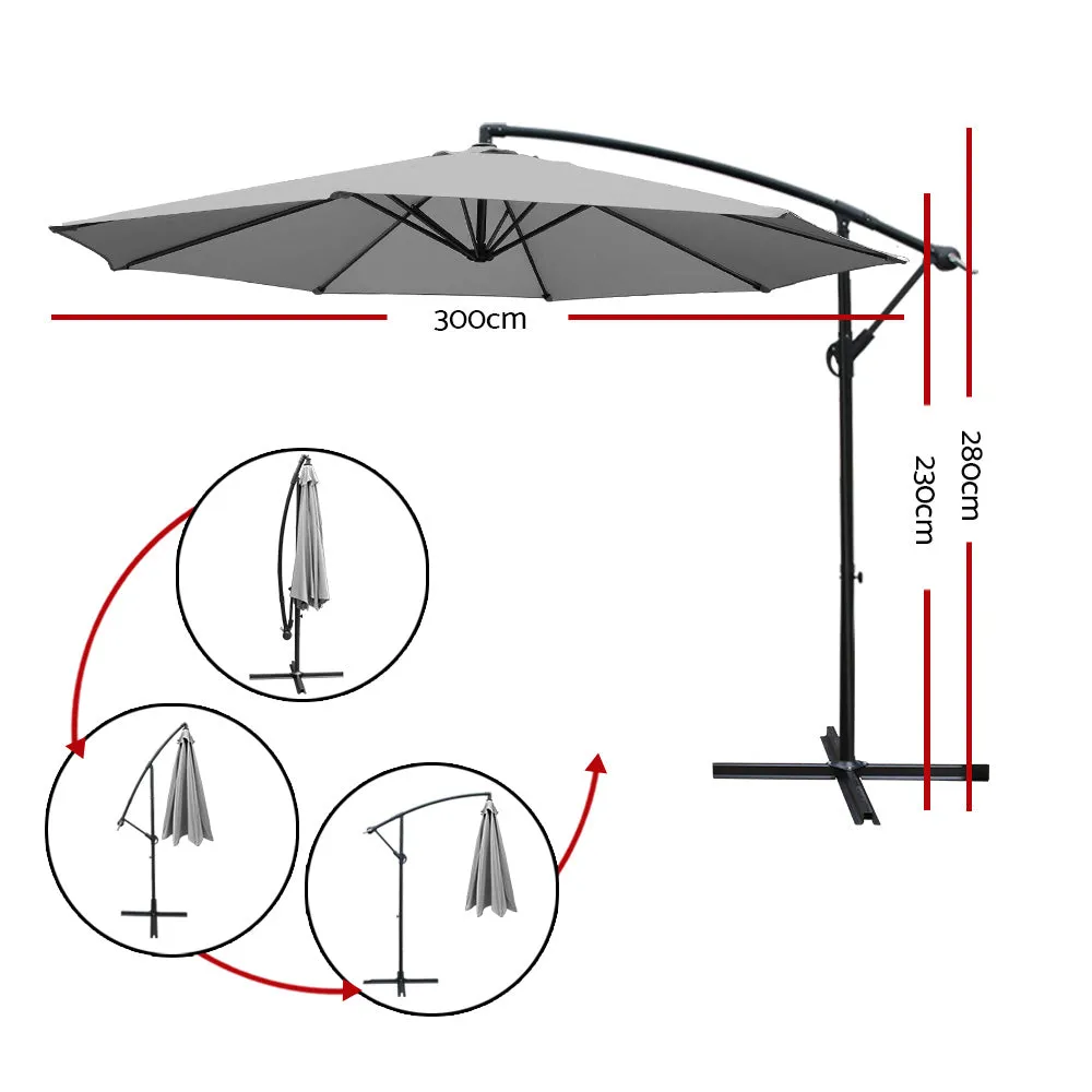 Outdoor Umbrella 3M Cantilever Beach Parasol Garden Grey