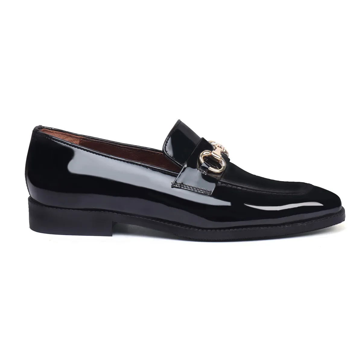 Patent Black Leather Horse-bit Penny Loafers