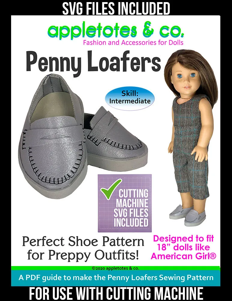 Penny Loafers 18 Inch Doll Sewing Pattern - SVG Files Included