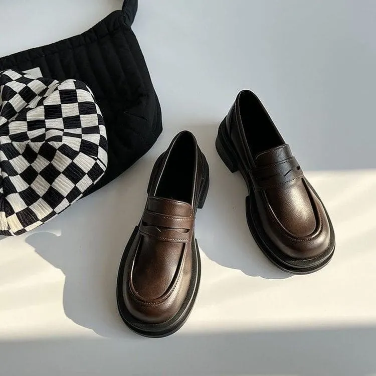 Platform Plain Faux Leather Penny Loafers