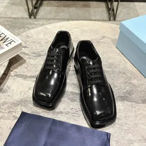 PRA SQUARE HEAD LACE-UP LOAFERS JET-BLACK CALFSKIN