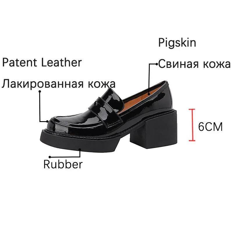 Purpdrank - Spring New Patent Leather Platform Shoes Casual Round Toe Shoes Woman High Heel Pumps Women Shoes Zapatos De Mujer Loafers