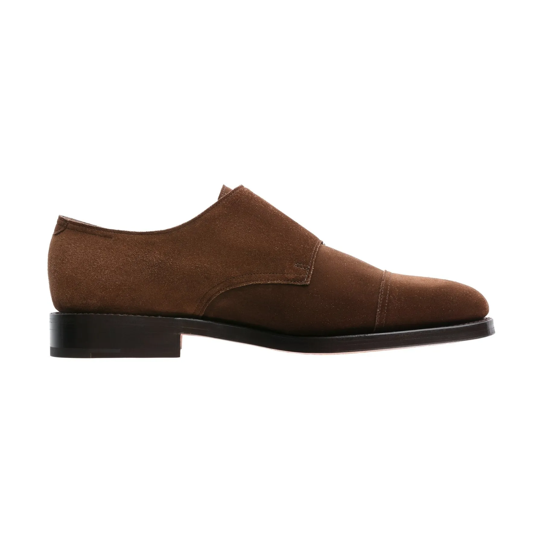 "William" Suede Double Monk with Hand-Stitched Cap Toe in Dark Brown