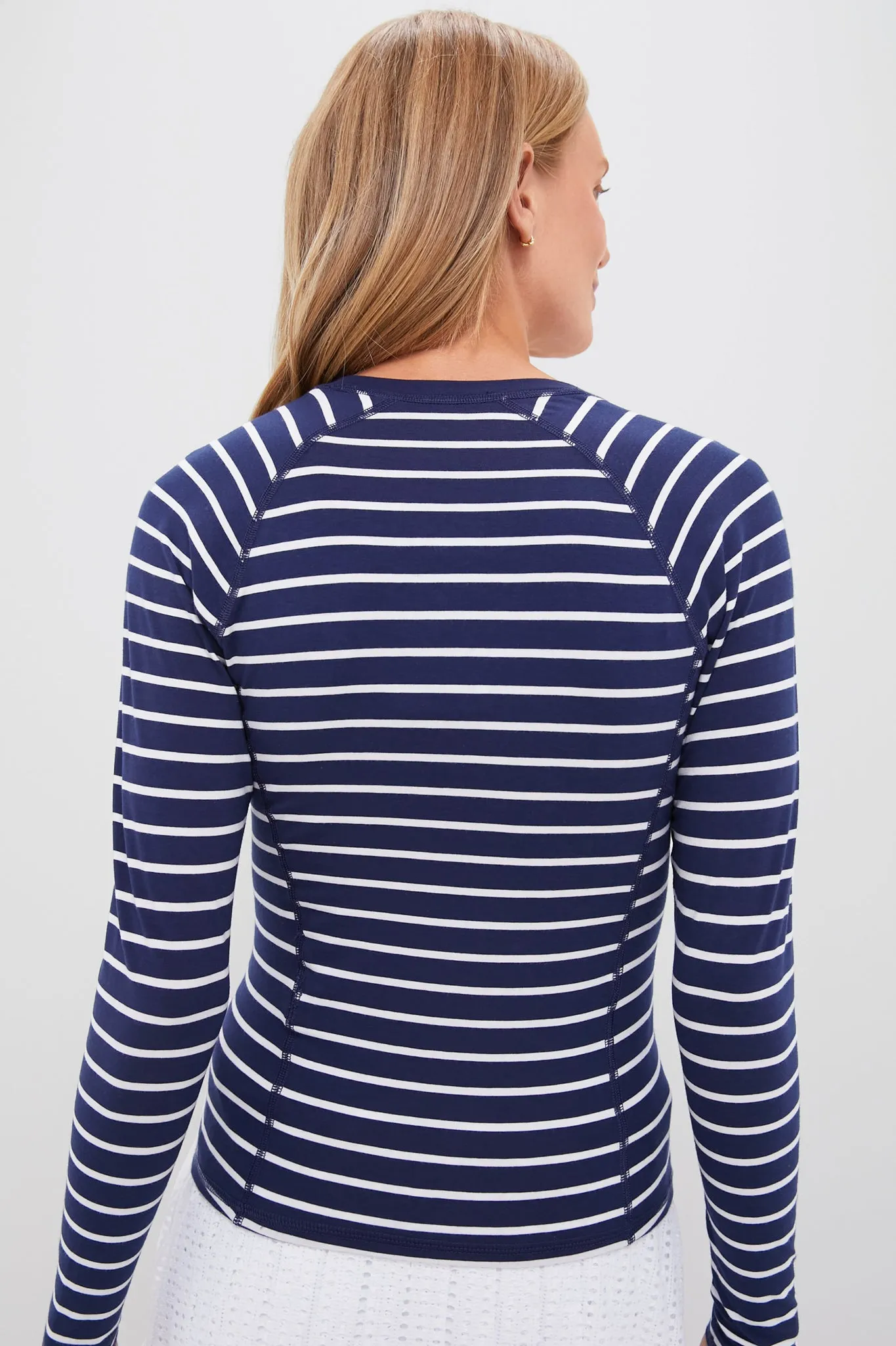 Refined Navy Long Sleeve Soft Pima Stretch Knit T Shirt