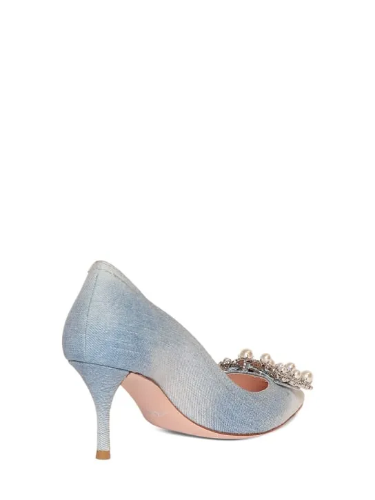 Roger Vivier   65mm Flower crystal &amp; denim pumps 