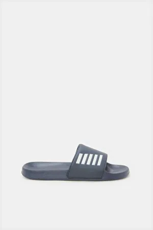 Senior Boys Navy Padded Striped Slide