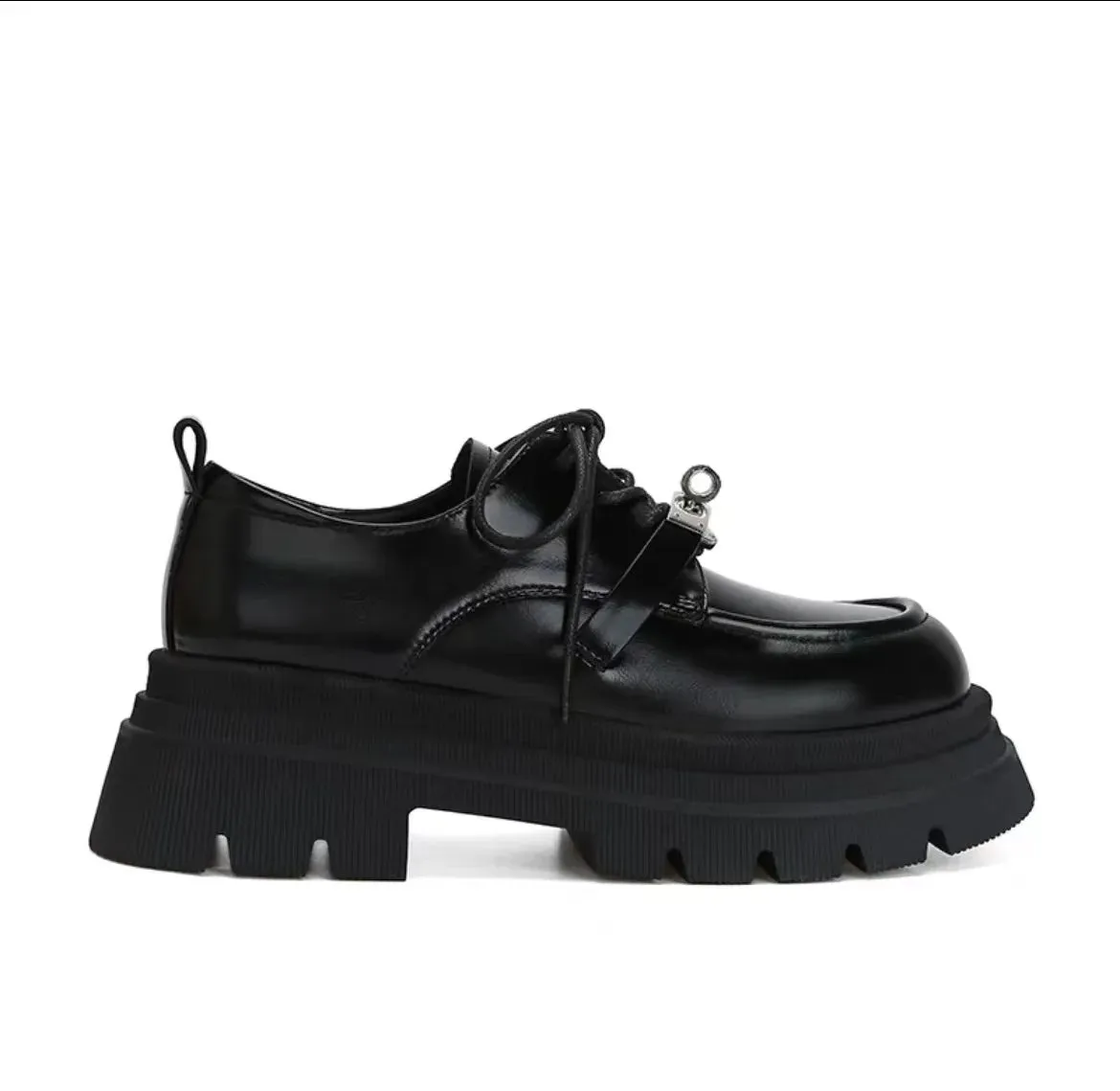 Sohiwoo Genuine Leather Platform Black Women Shoes Women's Spring And Autumn British Loafers Hepburn Style Ladies Shoes