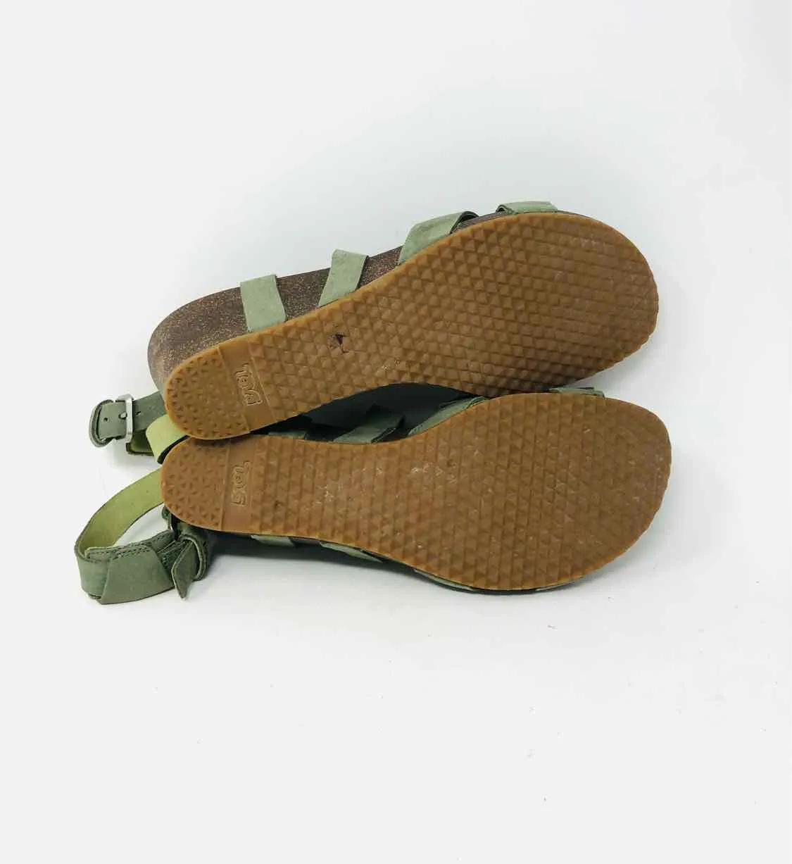 Teva Size 10 Olive Crisscross Suede Shoes Wedge Sandal