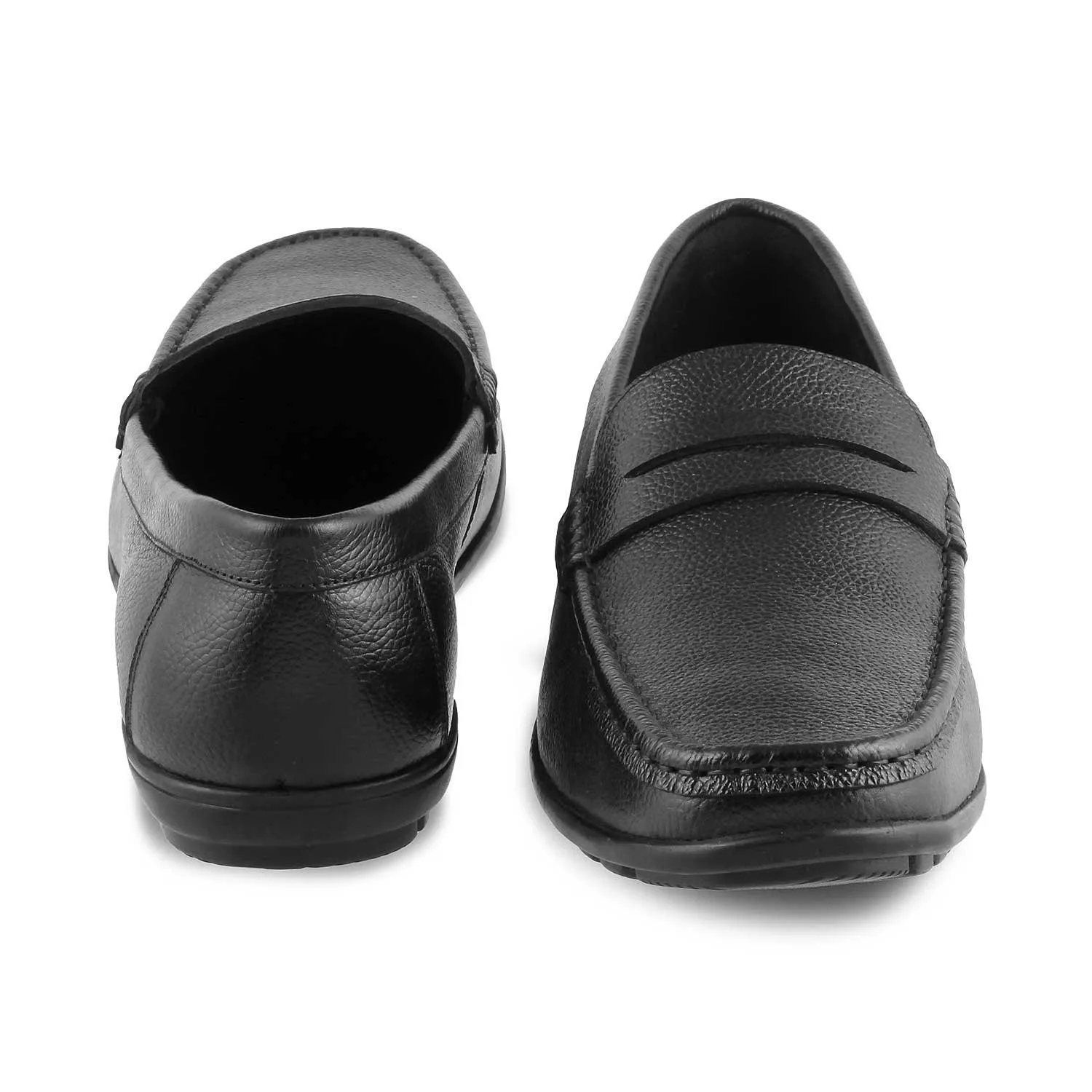 The Lemec Black Men's Leather Penny Loafers Tresmode