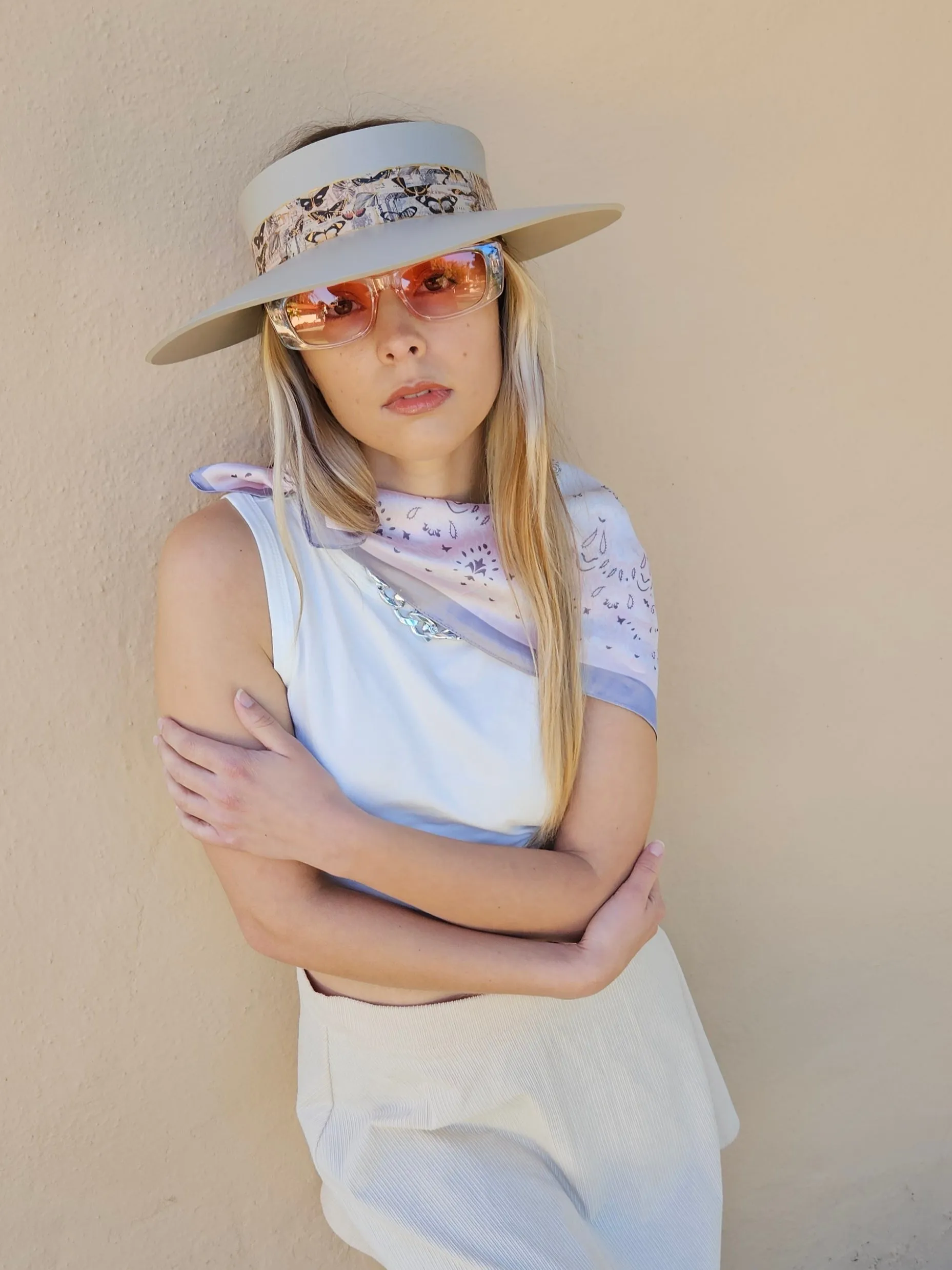 Truly Taupe "LadyEVA" Visor Hat with Pink Butterfly Band